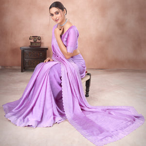 Light Purple Swarovski Work Satin Saree
