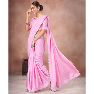 Light Pink Swarovski Work Satin Saree