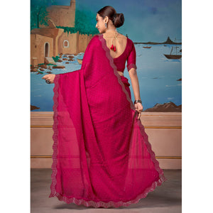 Cherry Pink Swarovski Work Satin Saree