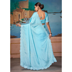 Light Blue Swarovski Work Satin Saree