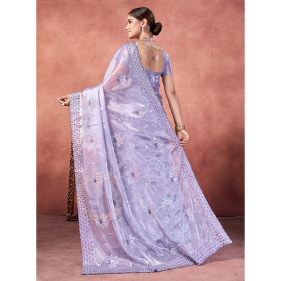 Lavender Floral Sequins Embroidered chiffon Saree