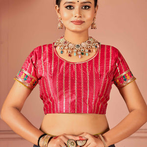 Grey Swarovski Work Satin Rangoli Saree With Embroidered Border