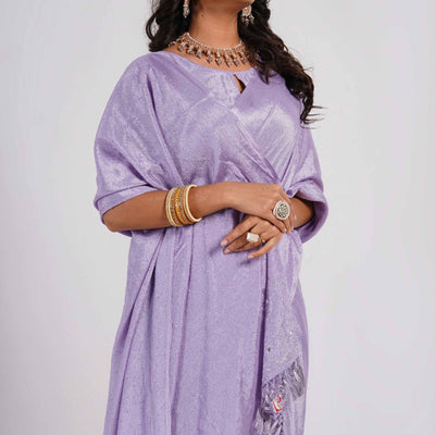 Lavender Swarovski With Mirror Work Chinon Saree