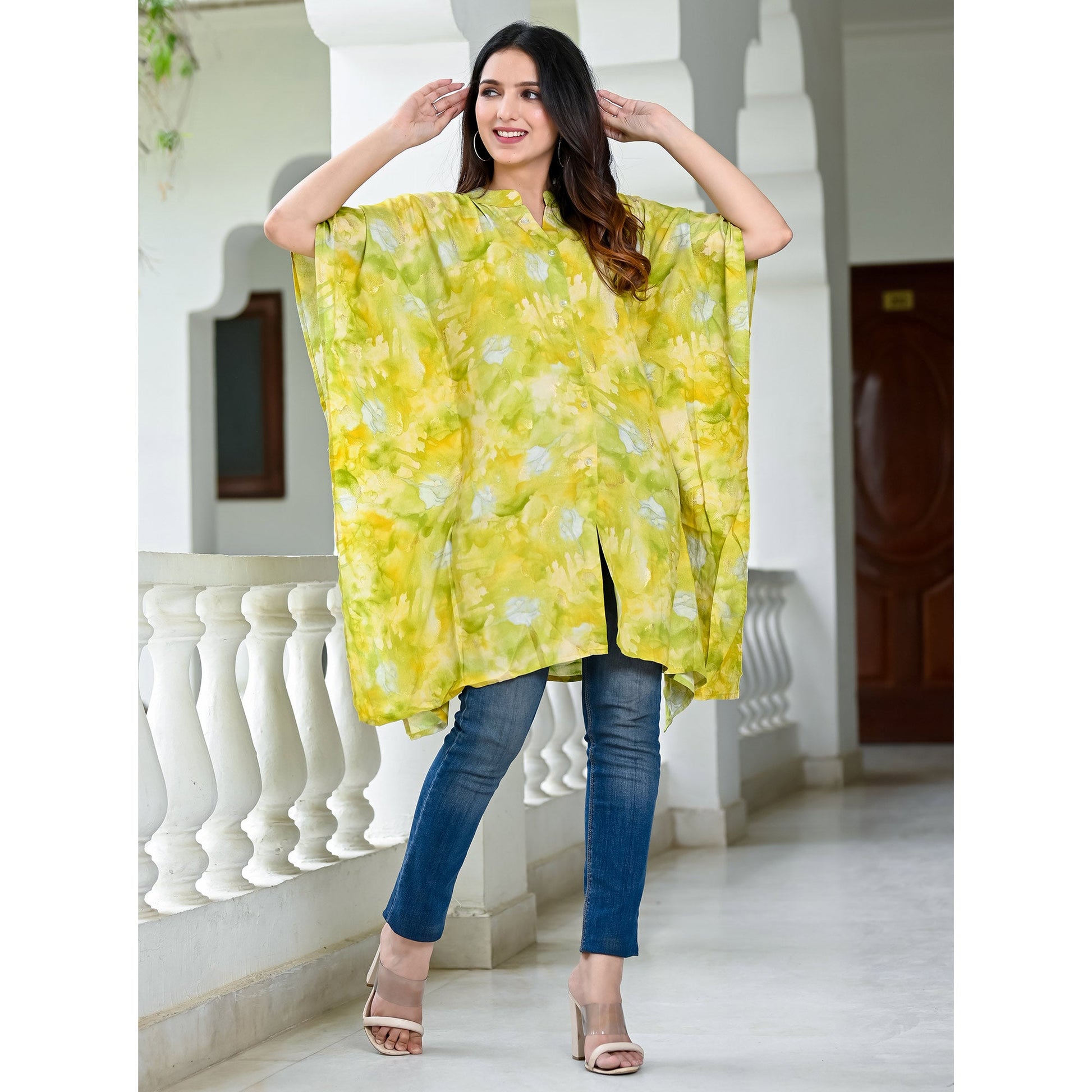 green-floral-foil-printed-rayon-kaftan