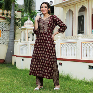 Maroon Floral Foil Printed Modal Suit
