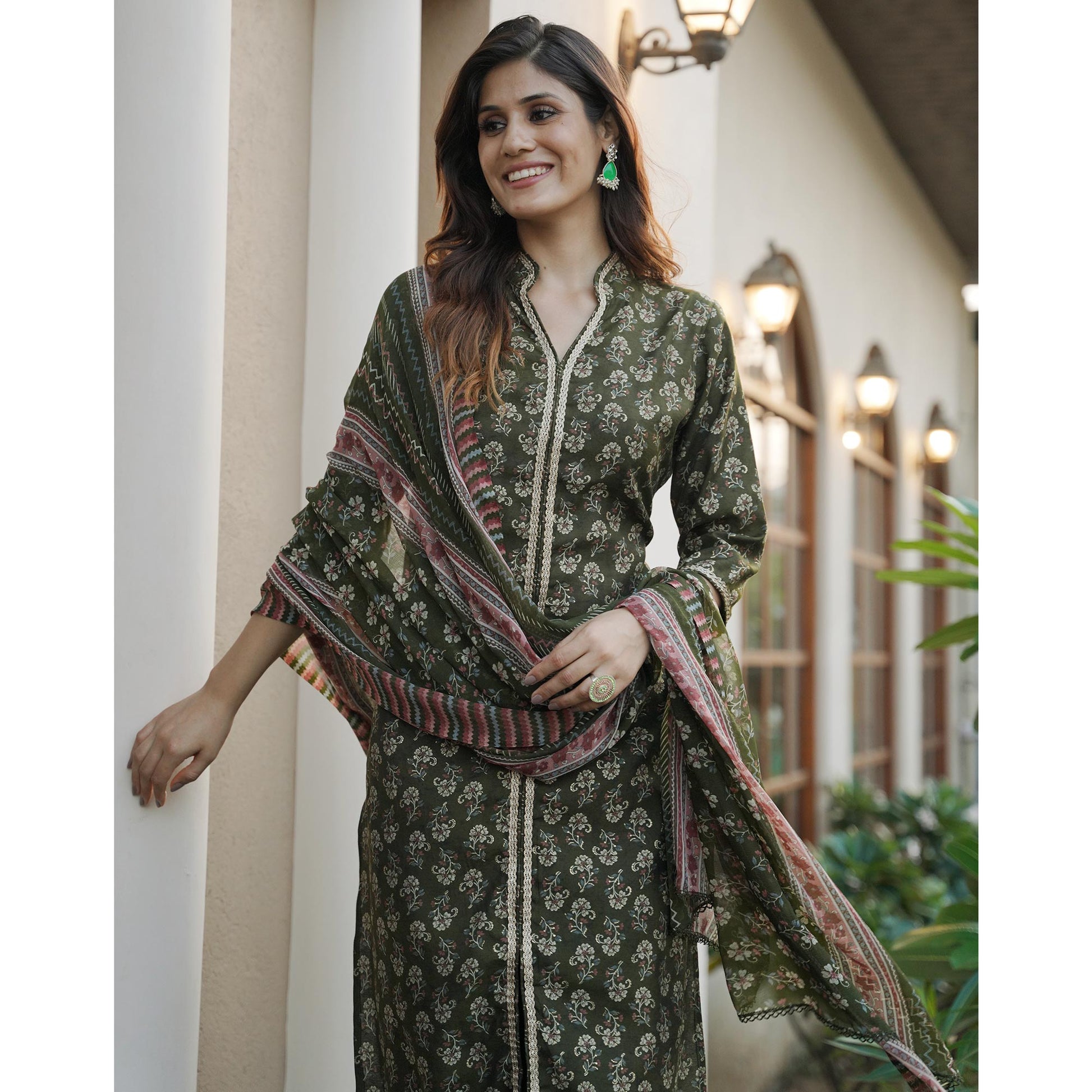 green-floral-foil-printed-modal-suit