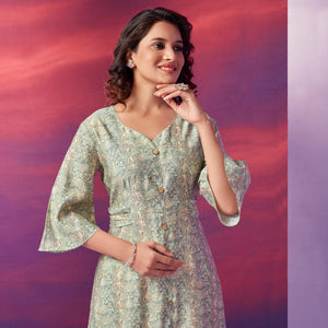 green-floral-foil-printed-chanderi-silk-dress