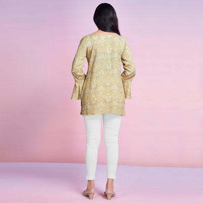 Chikoo Floral Foil Printed Chanderi Silk Top