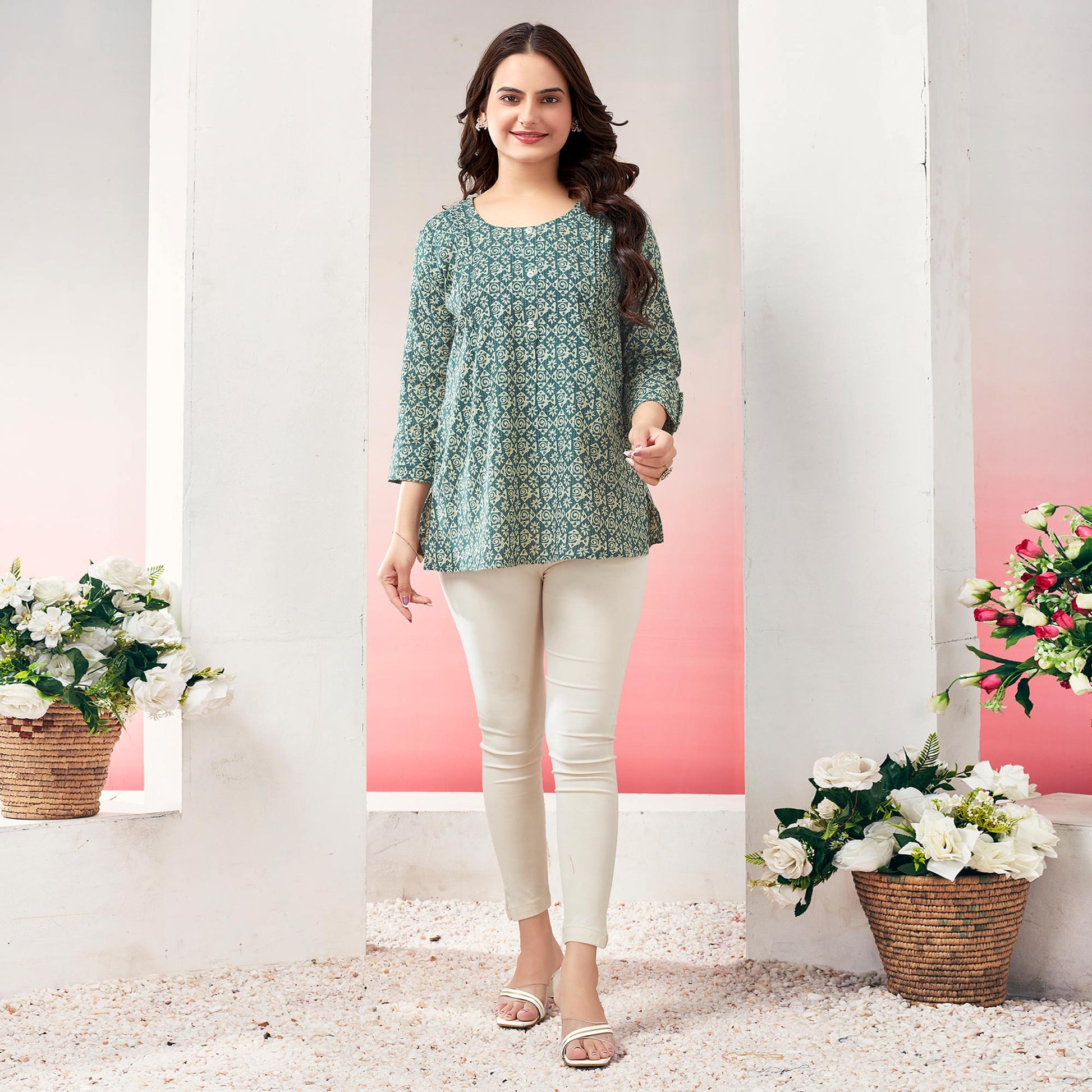 green-printed-pure-cotton-straight-top