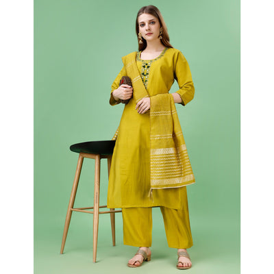 Mehendi Green Mirror Embroidered Viscose Salwar Suit