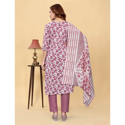 Light Wine Floral Printed Cotton Blend Salwar Suit