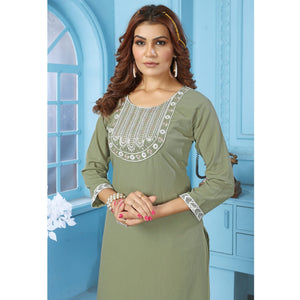 green-sequins-embroidered-cotton-blend-kurti-pant-set-1