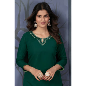 green-solid-with-mirror-embroidered-cotton-blend-kurti