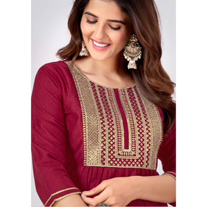 Dark Magenta Embroidered Art Silk Salwar Suit