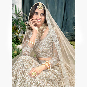 Brown Floral Sequins Embroidered Net Lehenga Choli