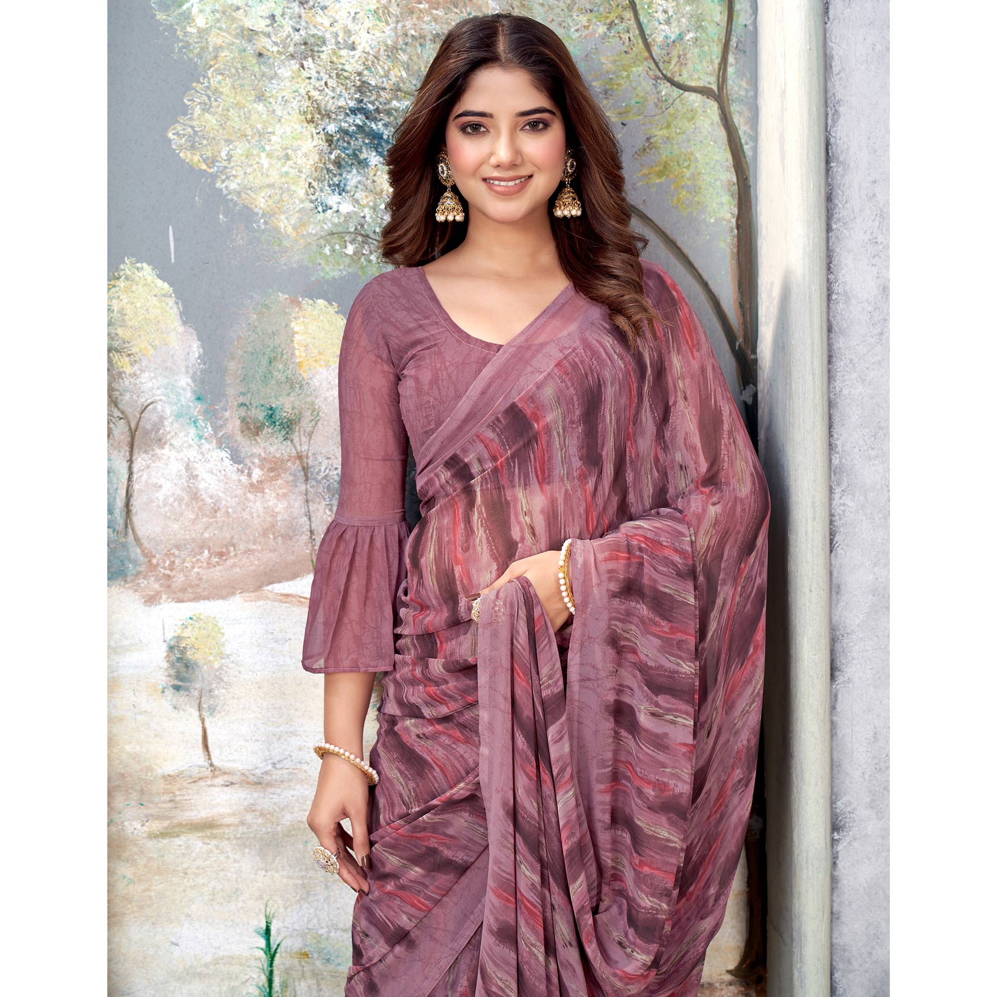 Mauve Printed Georgette Saree