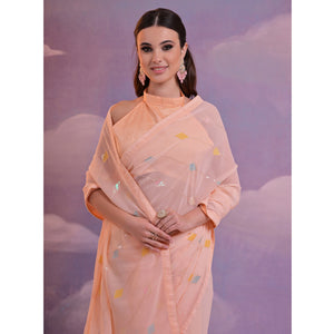 Light Peach Sequins Embroidered Georgette Saree