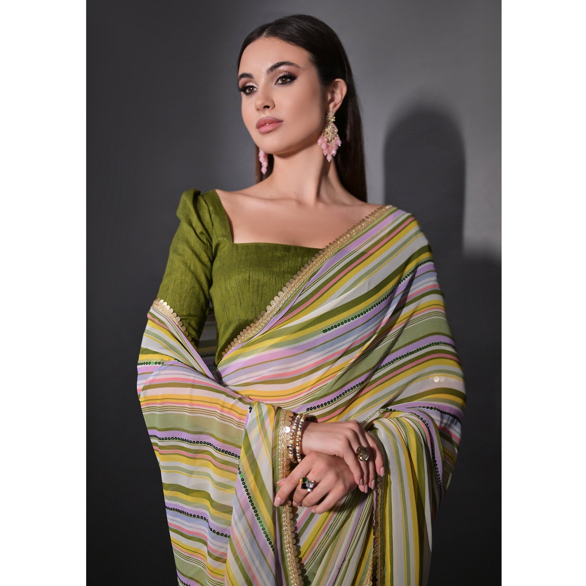 green-striped-printed-with-sequins-embroidered-georgette-saree