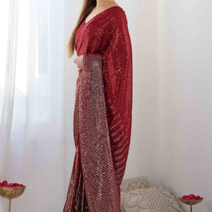 Maroon Sequins Embroidered Georgette Saree