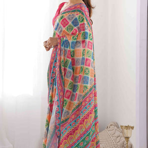 Multicolor Bandhani Printed Chinon Saree