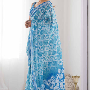 Blue Tie Dye Printed Chinon Saree