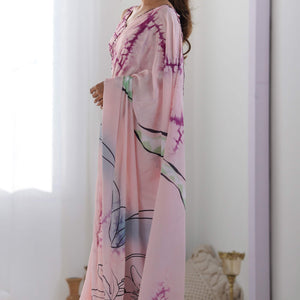 Light Pink Abstract Printed Chinon Saree