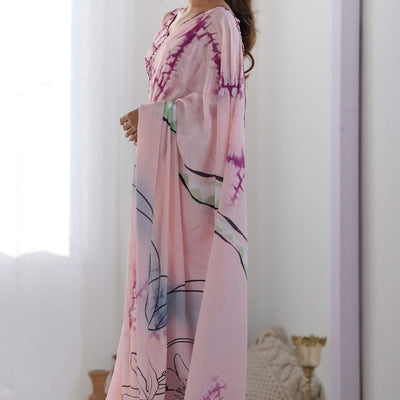 Light Pink Abstract Printed Chinon Saree