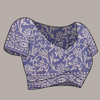 Lavender Batik Printed Chanderi Cotton Silk Saree