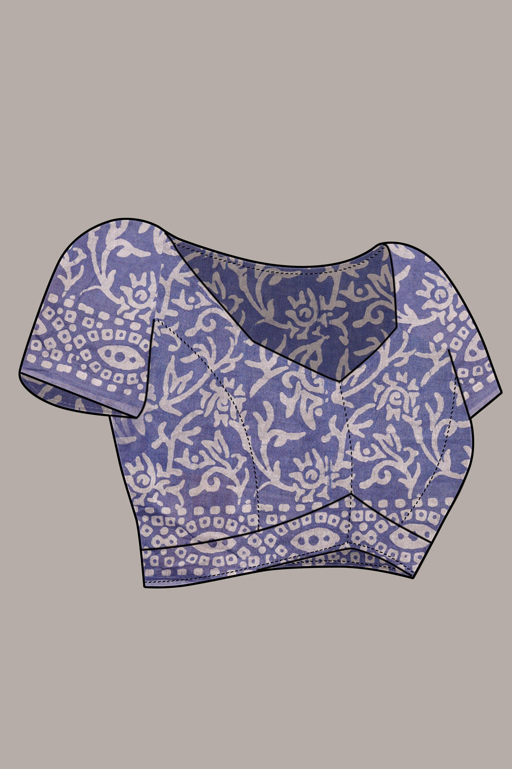 Lavender Batik Printed Chanderi Cotton Silk Saree