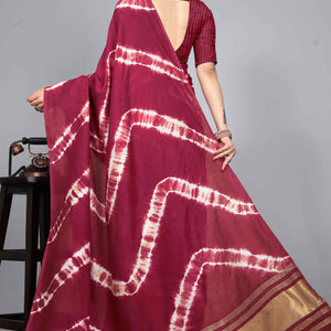 Maroon Shibori Leheriya Printed Chanderi Cotton Silk Lagdi Patta Saree