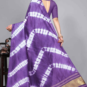 Lavender Shibori Leheriya Printed Chanderi Cotton Silk Lagdi Patta Saree