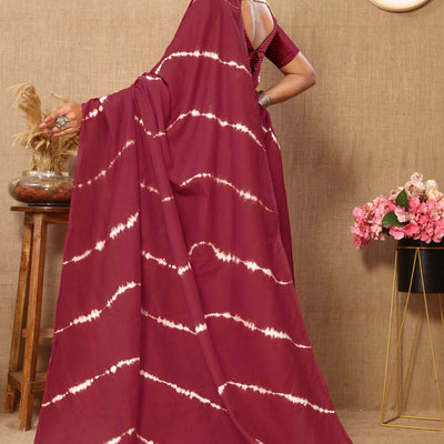 Maroon Leheriya Printed Chanderi Cotton Silk Lagdi Patta Saree