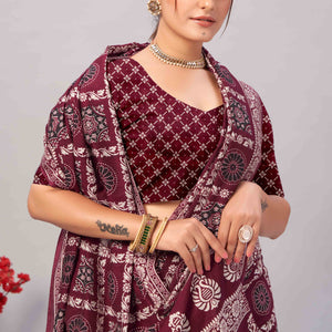 Maroon Ajrakh Printed Cotton Blend Saree
