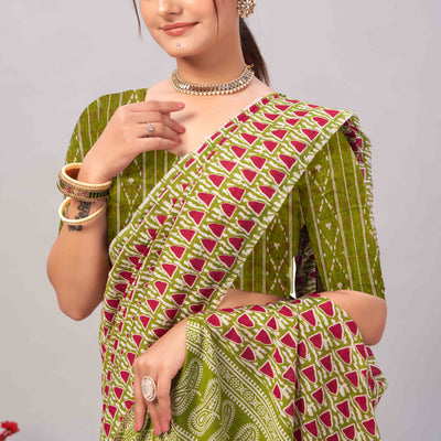 green-ajrakh-printed-cotton-blend-saree