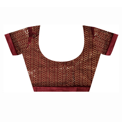 Maroon Printed With Sequins Border Chiffon Saree