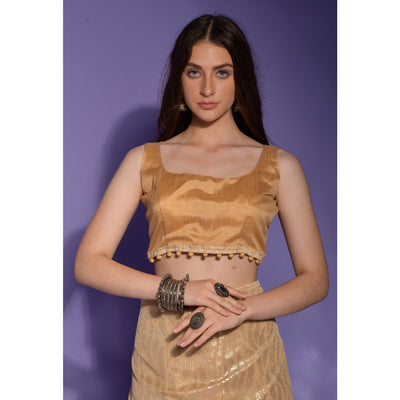 Cream Sequins Embroidered Georgette Saree