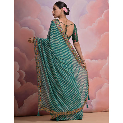 green-leheriya-printed-with-embroidered-border-georgette-saree
