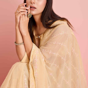 Cream Floral Sequins Embroidered Georgette Saree