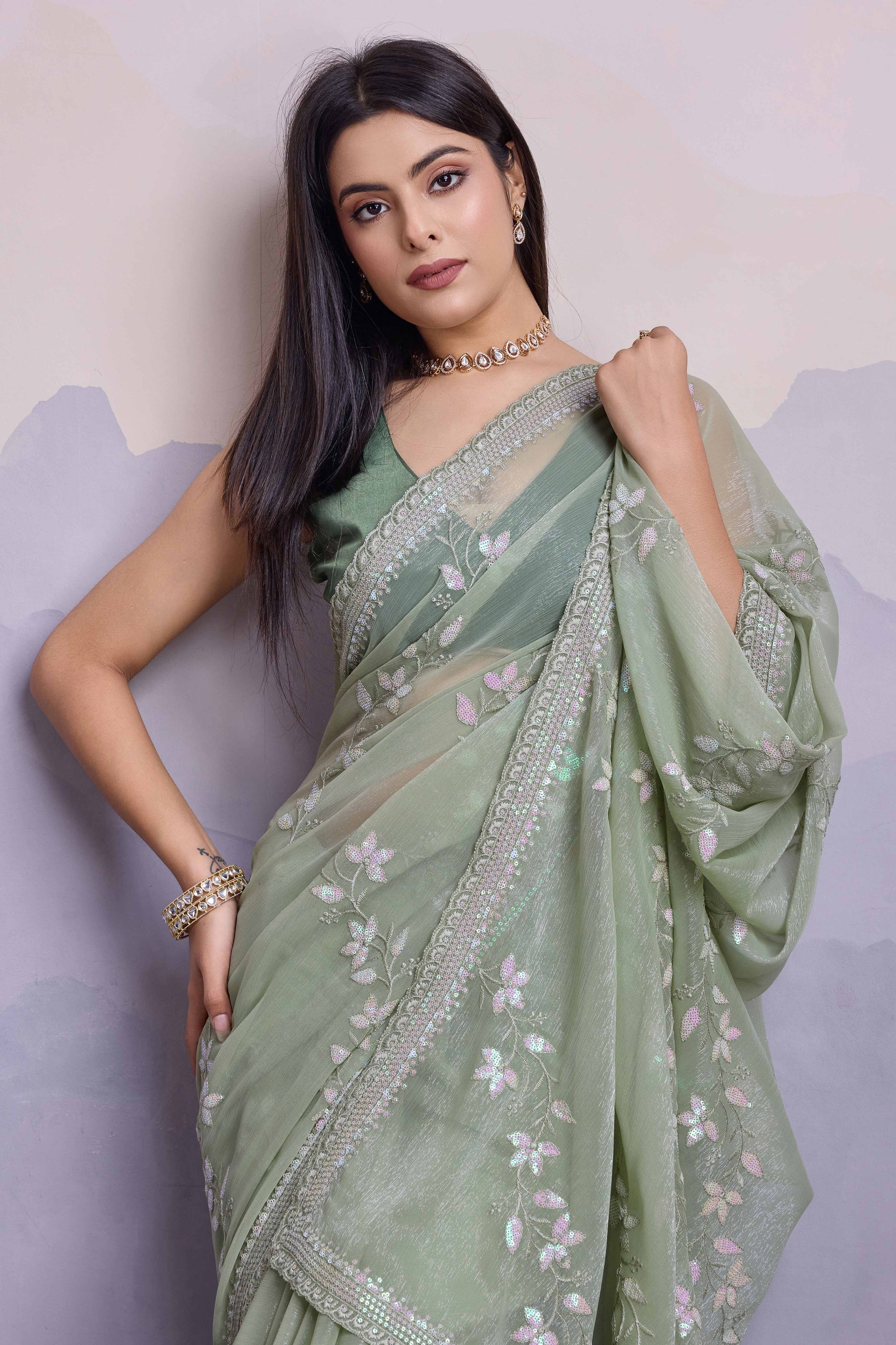 green-floral-sequins-embroidered-chiffon-saree-15