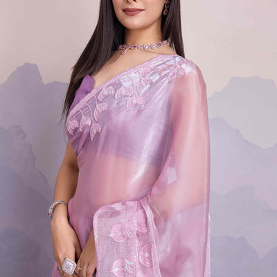 Light Purple Floral Sequins Embroidered Jimmi Choo Zoya Silk Saree