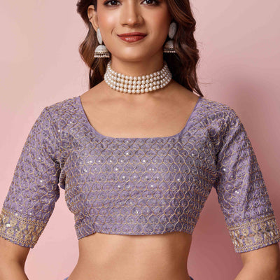 Lavender Sequins Embroidered Georgette Saree