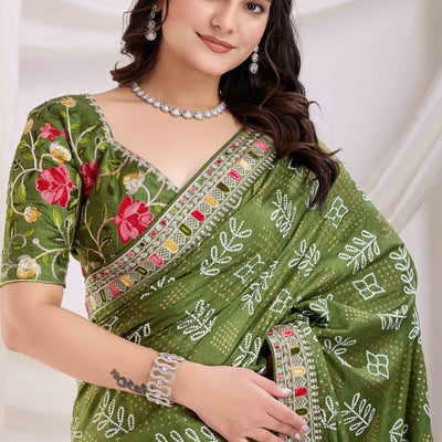 green-bandhani-printed-with-embroidered-border-vichitra-silk-saree