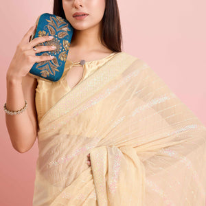 Cream Sequins Embroidered Georgette Saree