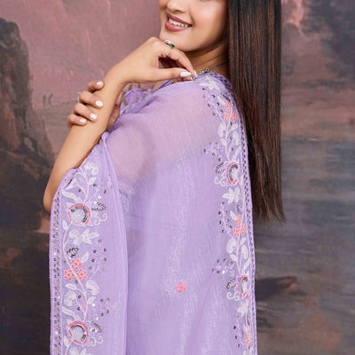 Lavender Floral Sequins Embroidered Organza Saree