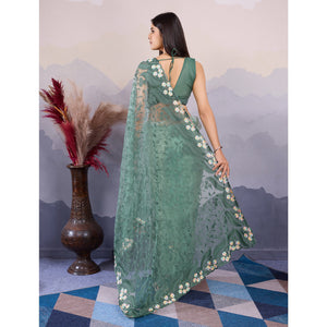 green-floral-thread-embroidered-net-saree