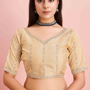 Cream Solid With Floral Sequins Embroidered Jimmy Choo Tissue Saree