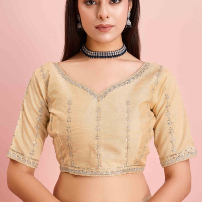 Cream Solid With Floral Sequins Embroidered Jimmy Choo Tissue Saree