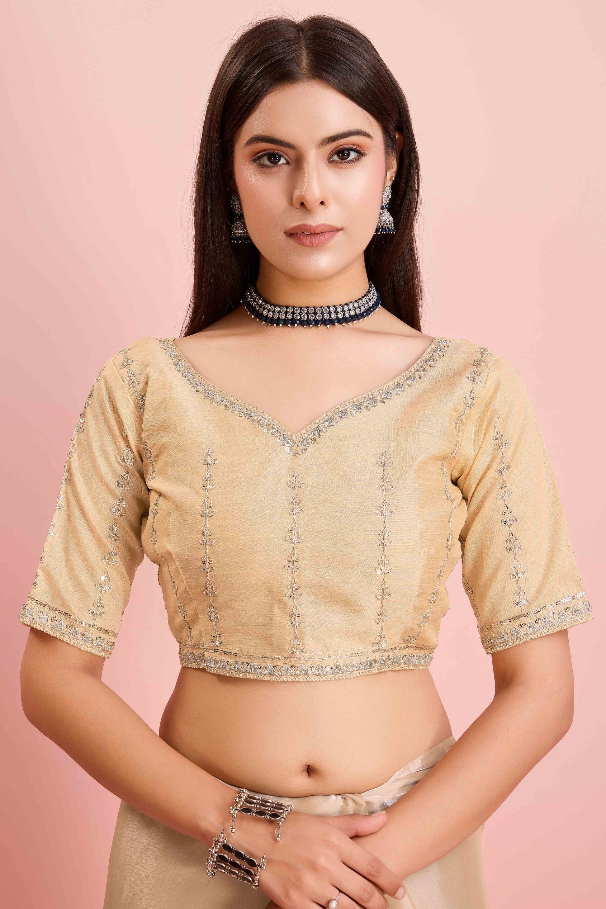 Cream Solid With Floral Sequins Embroidered Jimmy Choo Tissue Saree