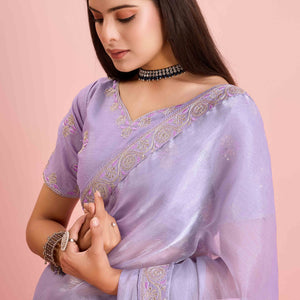 Lavender Solid With Sequins Embroidery Border Mulberry Silk Saree