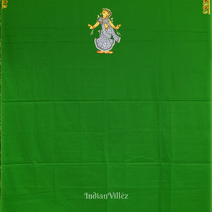 Green Boita Radha Krishna Theme Pattachitra Kurti Dress Material